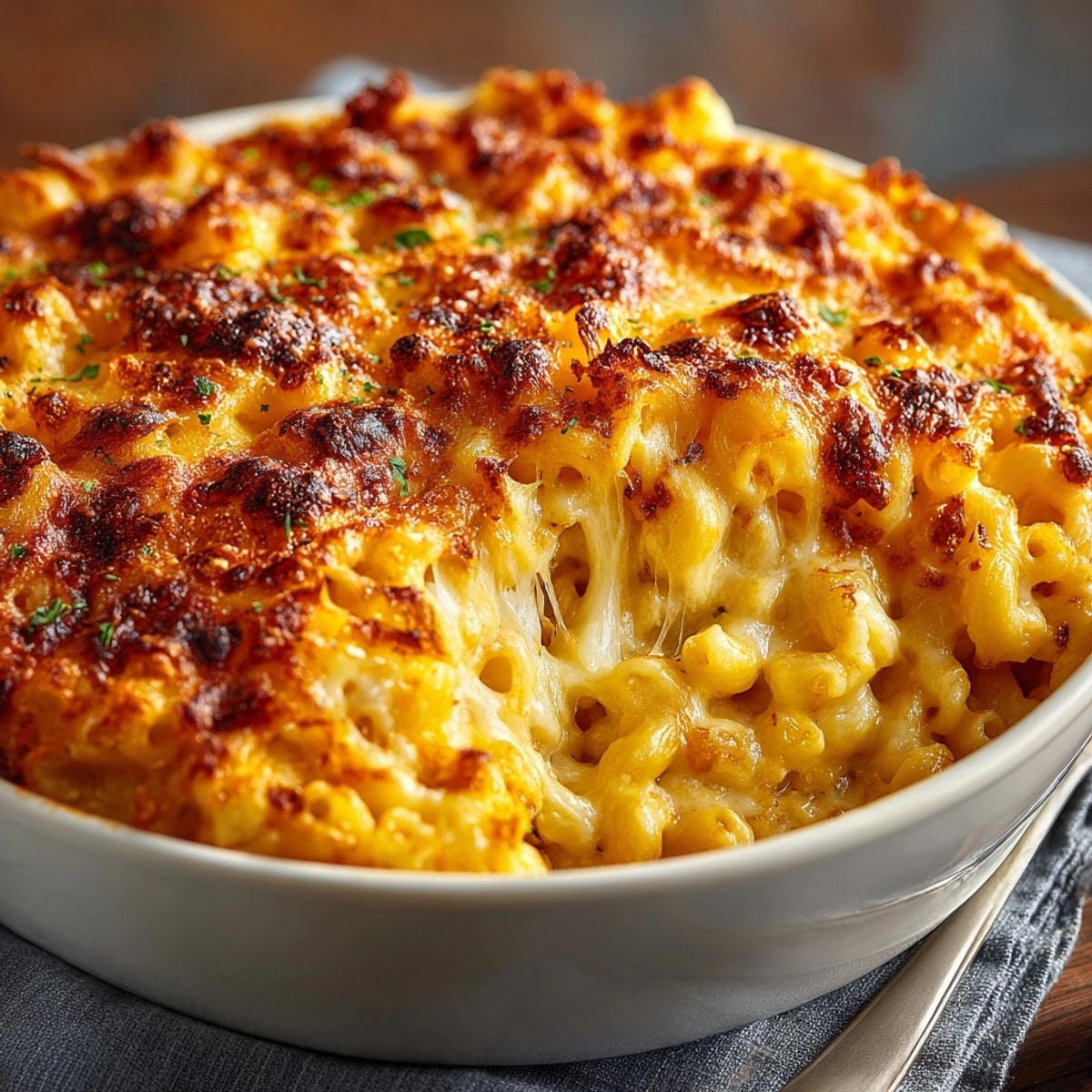 Delicious classic three-cheese baked macaroni recipe: cheesy, comforting, and ready for weeknight serving.