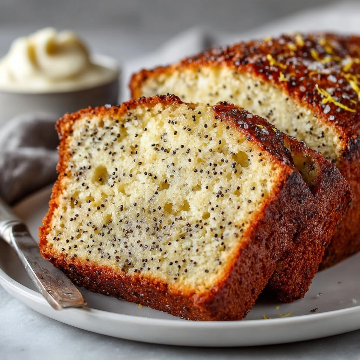 Moist Lemon Poppy Seed Ricotta Loaf recipe: see the tender crumb perfect with coffee.