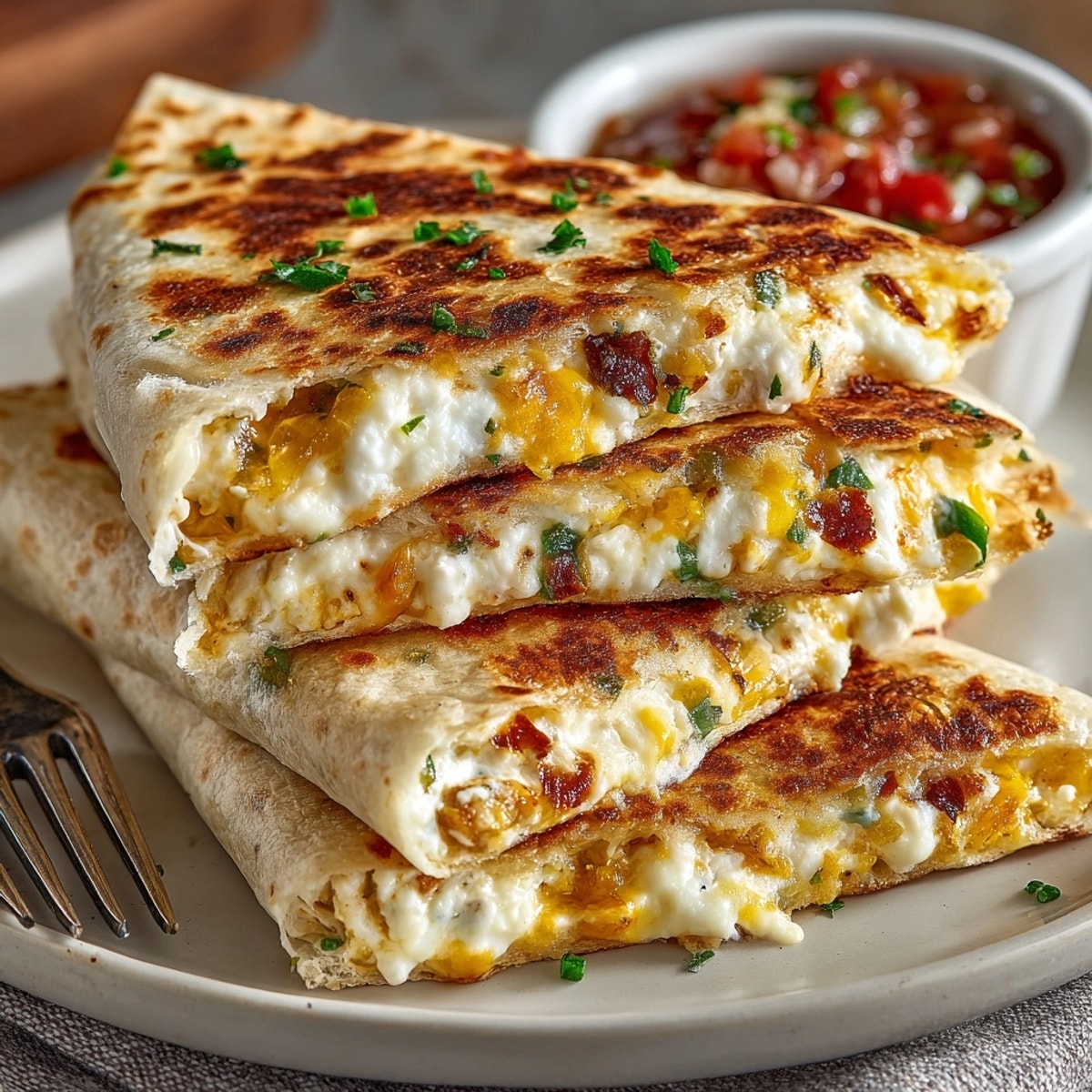 Golden Jalapeño Popper Cheese Quesadilla Dippers, ready for a creamy dip at your party.