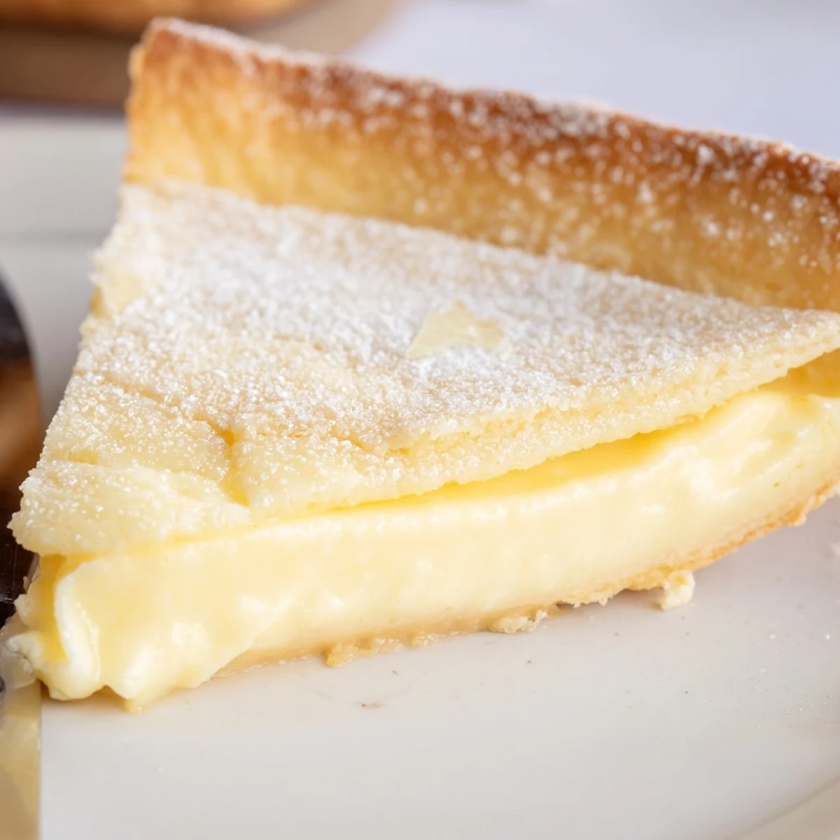 Creamy water pie served in a flaky crust, topped with vanilla goodness.  