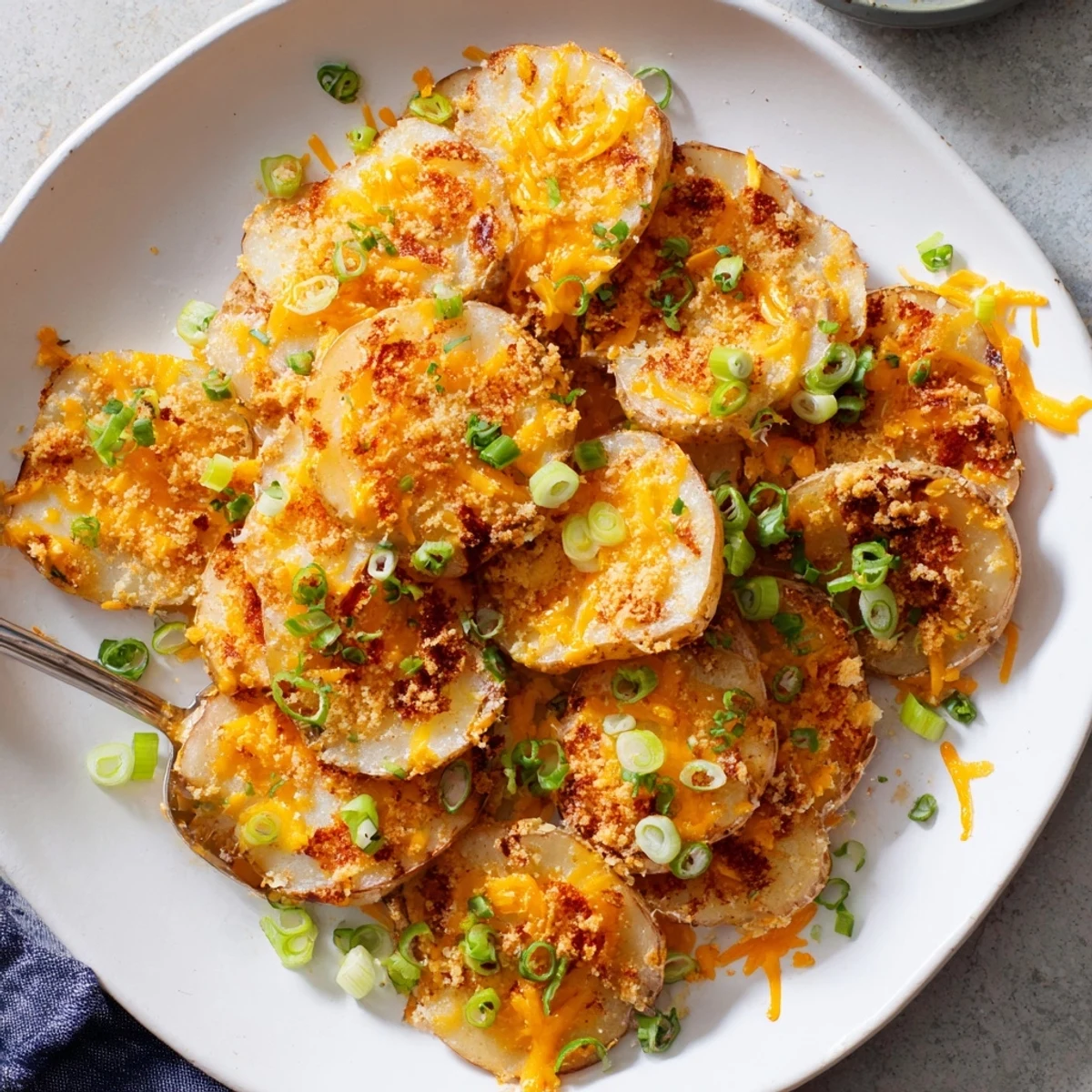Golden-brown smashed green onion potato bombs, perfect for a comforting appetizer.  
