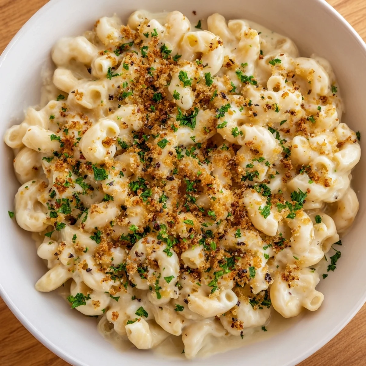 Golden Truffle Macaroni & Cheese, bubbly and delicious, baked with a crispy breadcrumb topping.