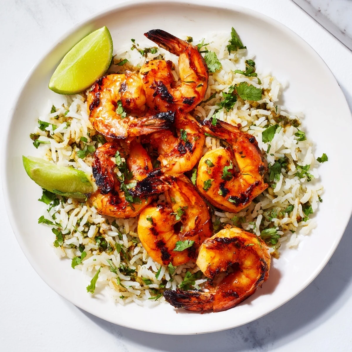 Smoky chipotle lime grilled shrimp & rice: juicy shrimp with cilantro-lime rice, ready to enjoy this vibrant Mexican-inspired meal.