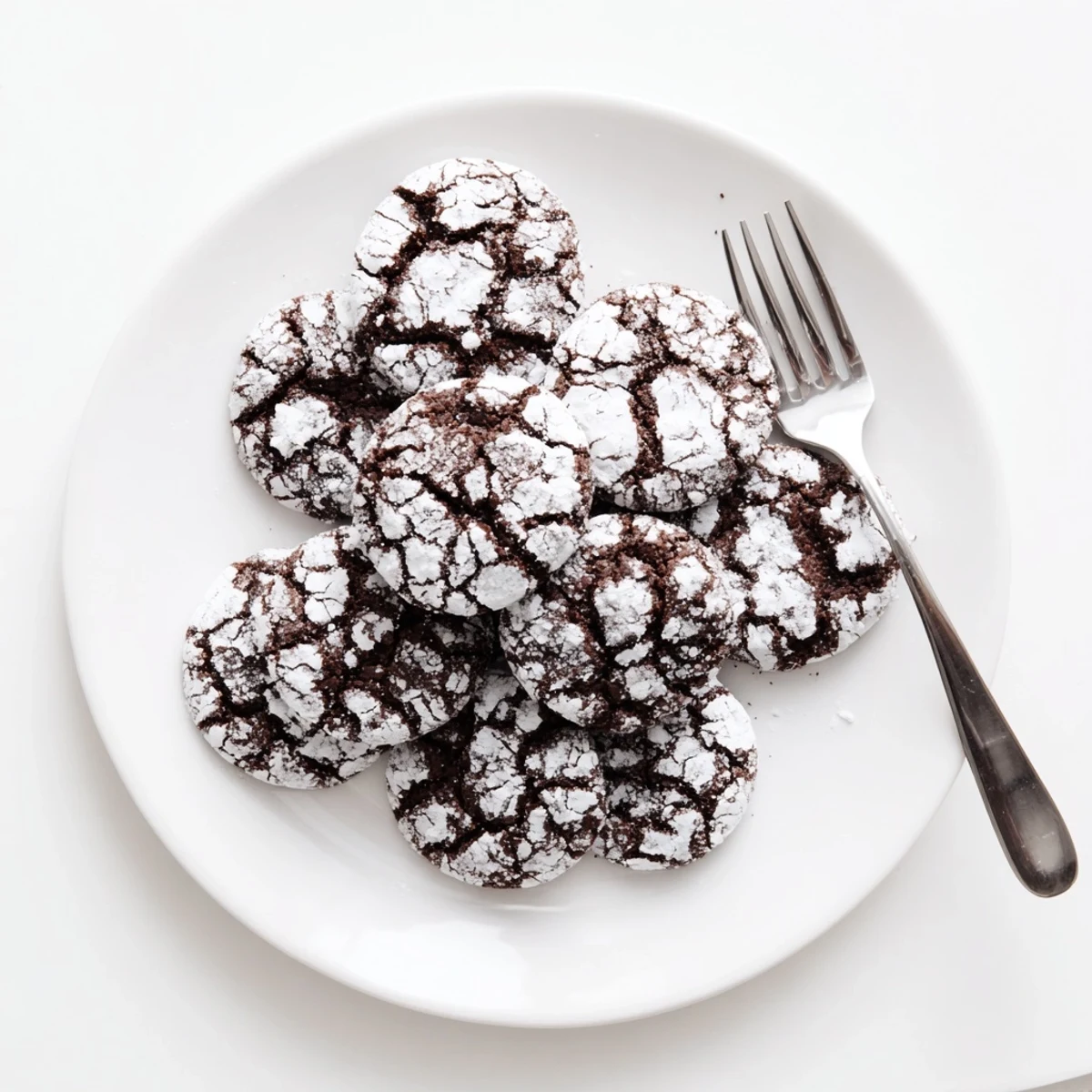 Freshly baked Chocolate Crinkle Cookies, smelling of rich cocoa, a delicious American dessert favorite.