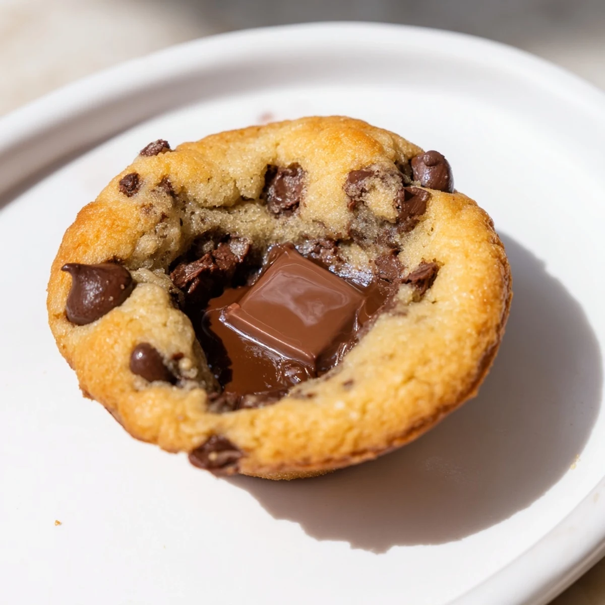 Golden-topped Air Fryer Gooey Cookie Cups; imagine the rich, flowing chocolate filling inside.