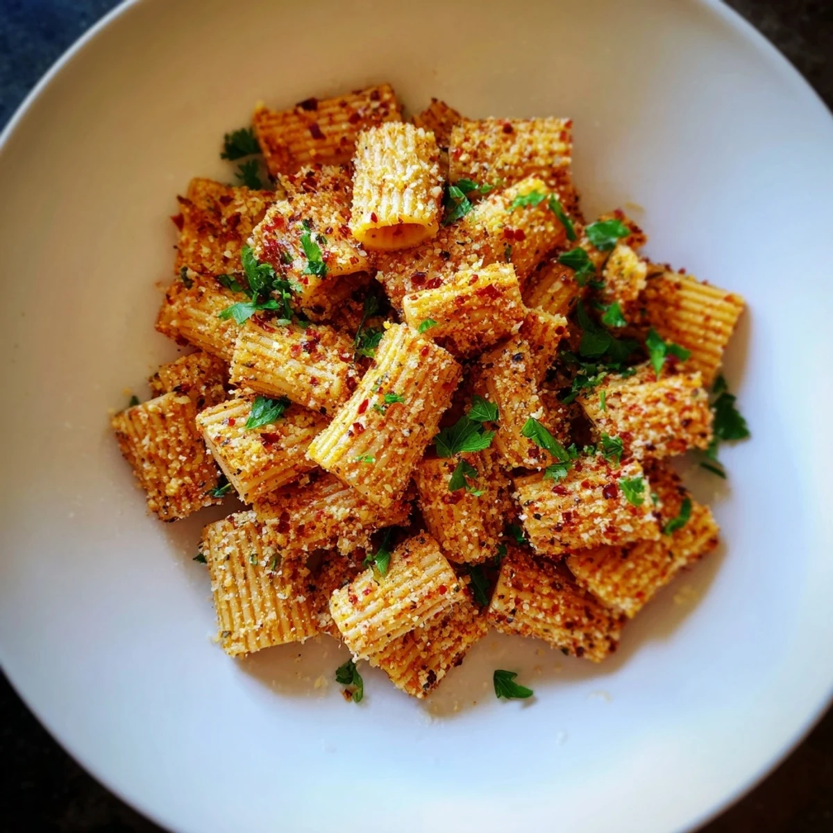 Get ready to crunch on these savory Spicy Lemon-Parmesan Pasta Chips, coated perfectly in Parmesan and chili.