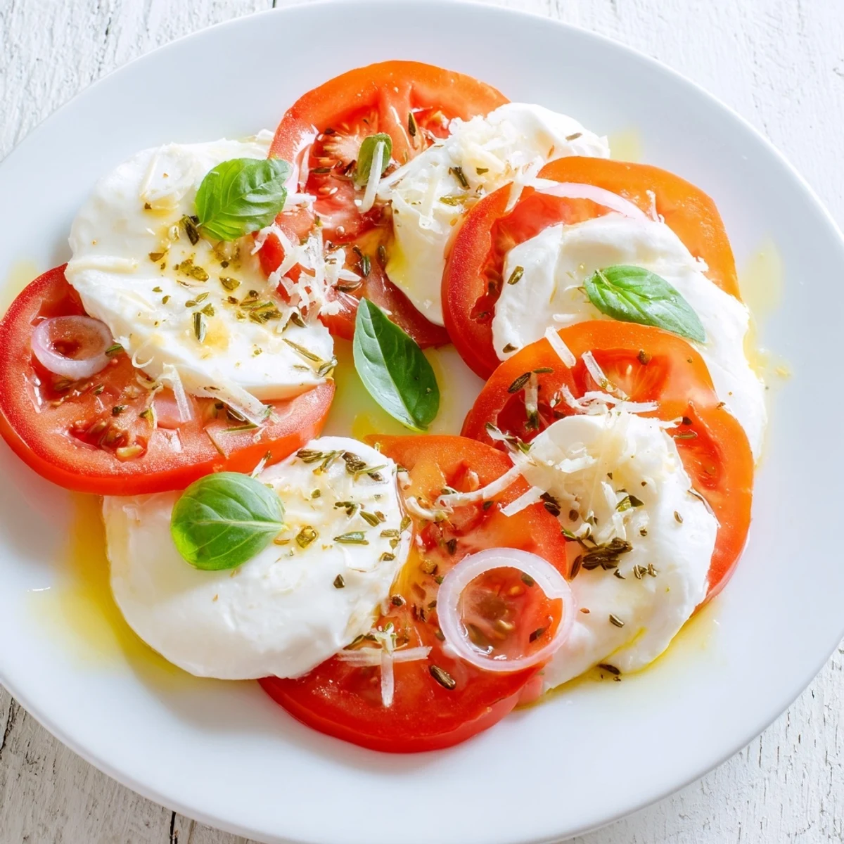 Speedy Feta-Free Tomato Bake with bubbling mozzarella, ready for a delicious serving.