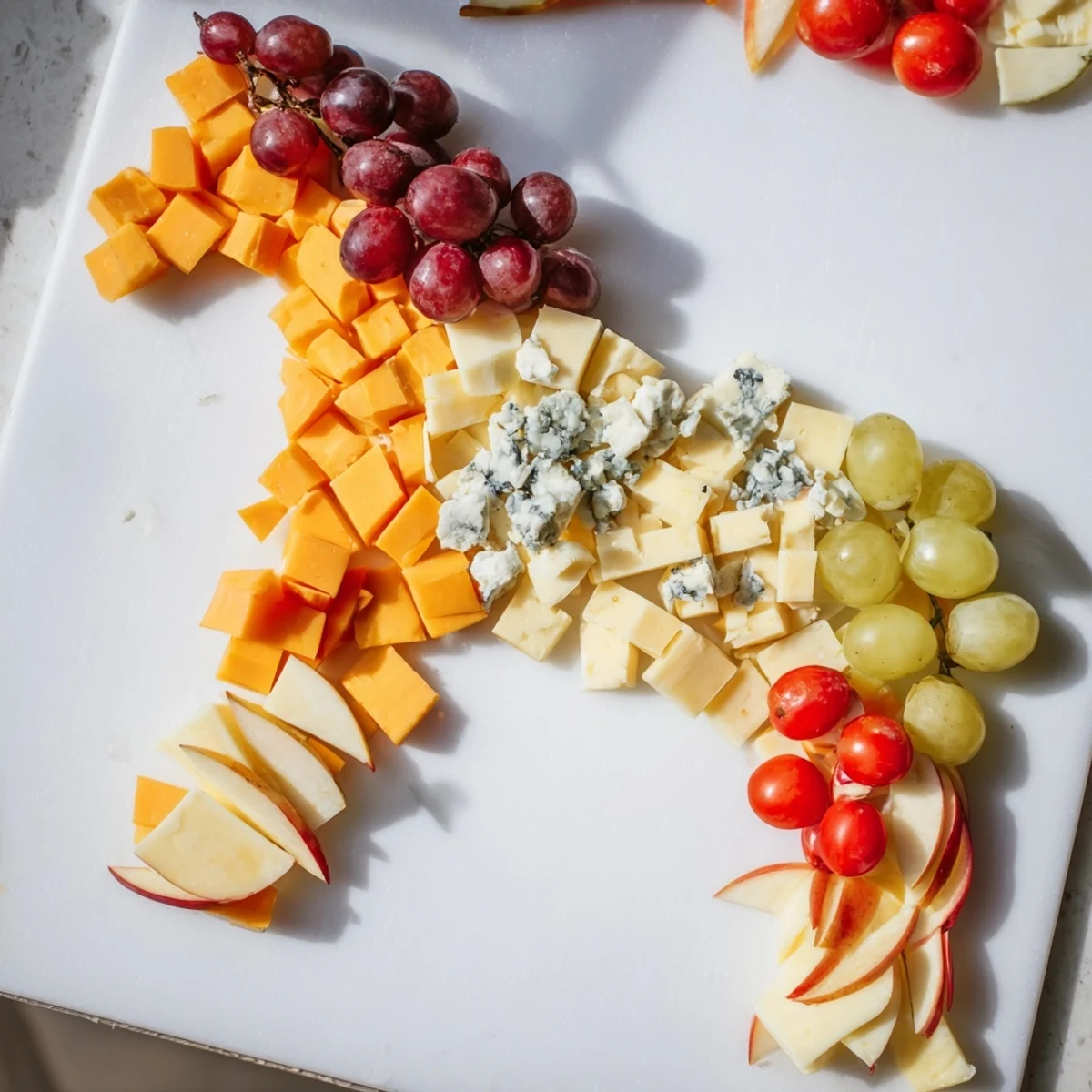A visually stunning horse-shaped grazing board overflowing with cheeses, fruits, and meats for party appetizers.