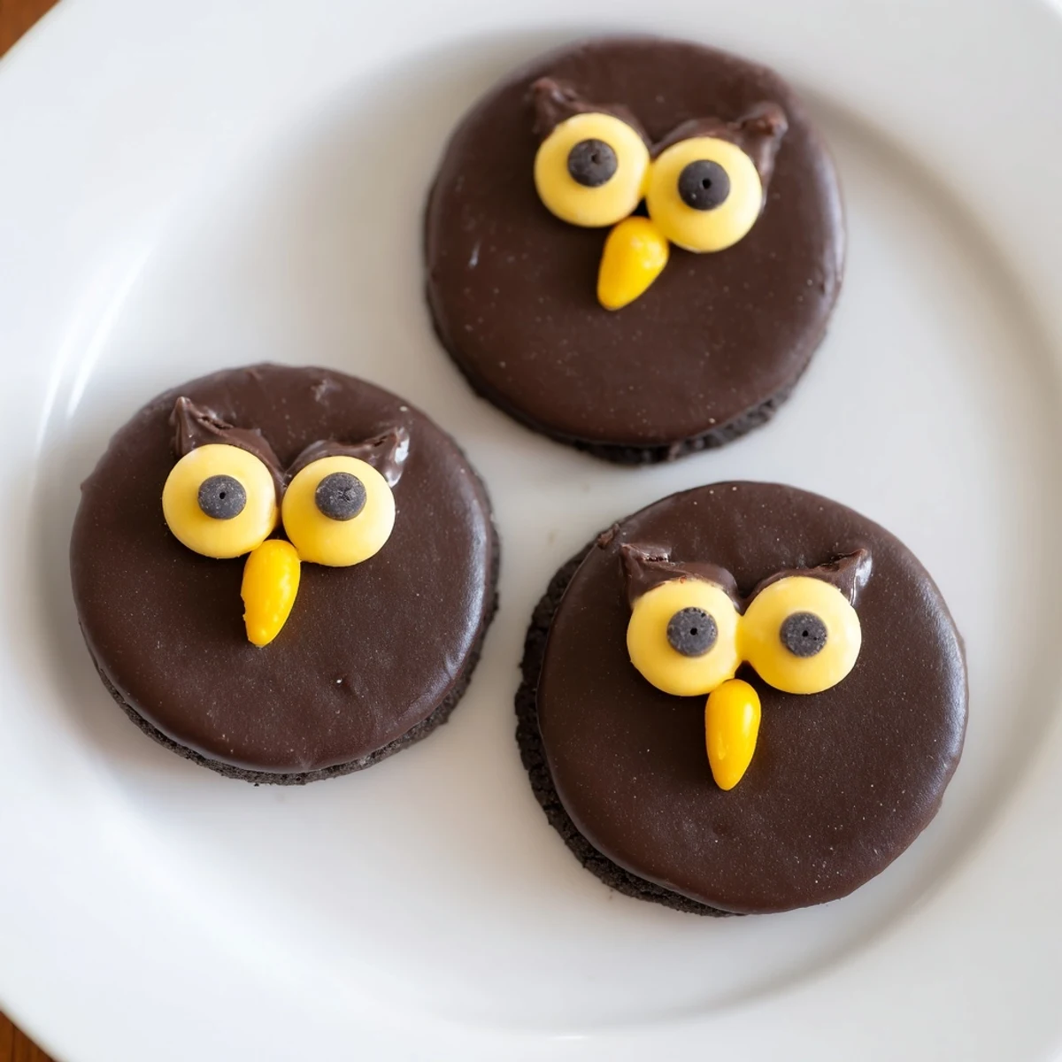 A colorful Hoot Hoot Owl-Themed Treat Tray, detailed with chocolate cookies, fruity skewers, and crispy rice treats.