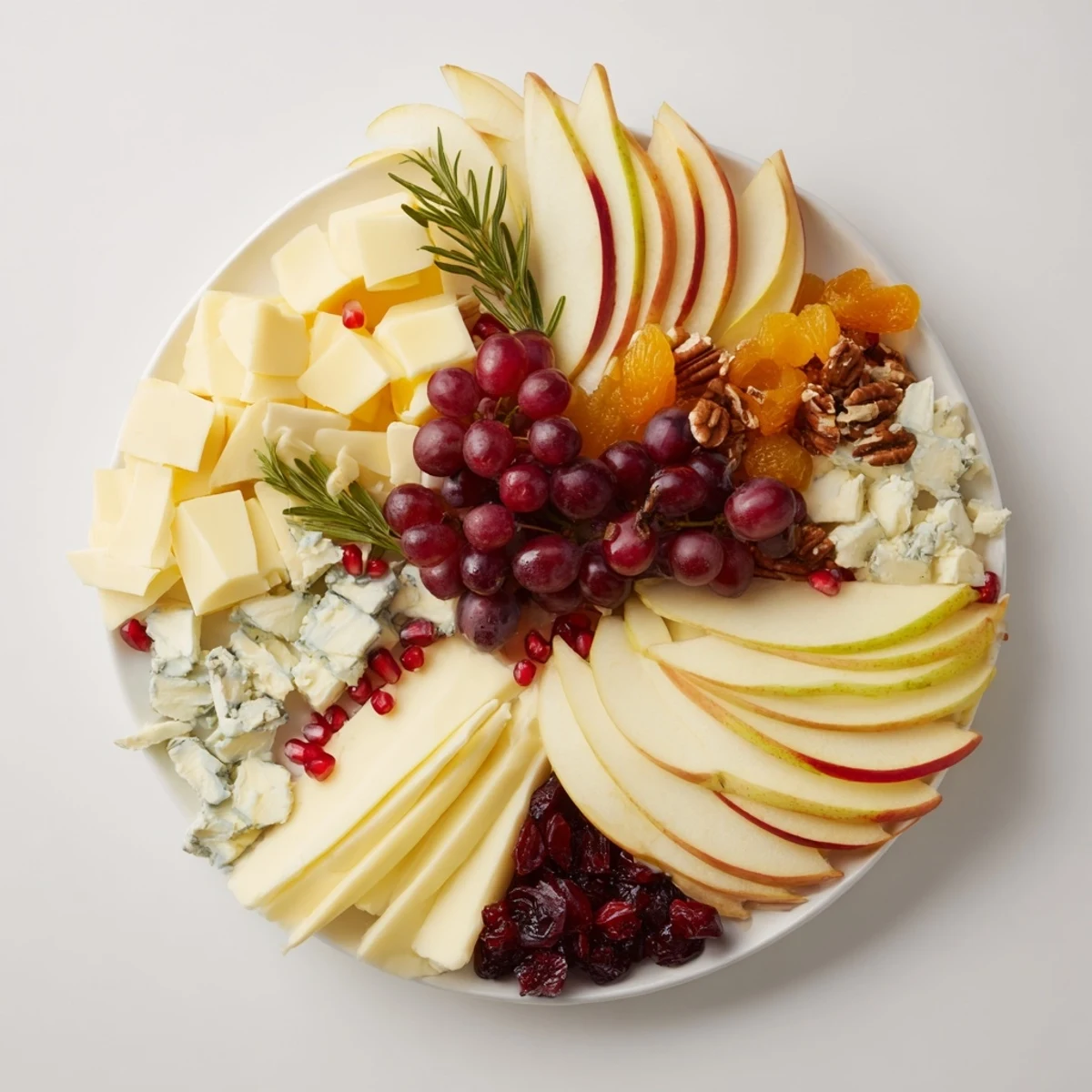 A Winter Wonderland Snack Board glistening with fresh fruits, cheeses, and sweet treats awaits to tempt your palate.