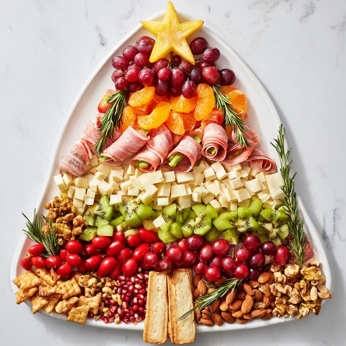 Festive Holiday Tree Appetizer Platter, a visually stunning, colorful Christmas party appetizer loaded with tasty treats.