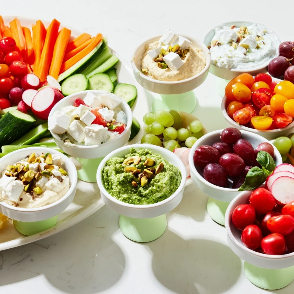 "The Hanging Gardens" apperitivo: A visually stunning array of colorful, fresh ingredients artfully arranged.