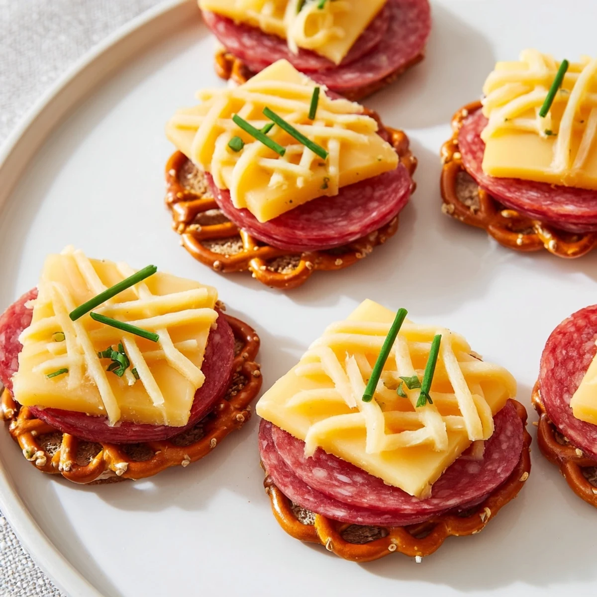Crispy pretzel lattice atop layered meats and cheeses makes this lattice window appetizer irresistible.