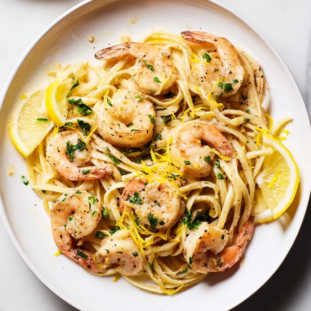 Linguine tossed in zesty sauce: Lemon Herb Pasta with shrimp, a delightful Italian-inspired dinner.