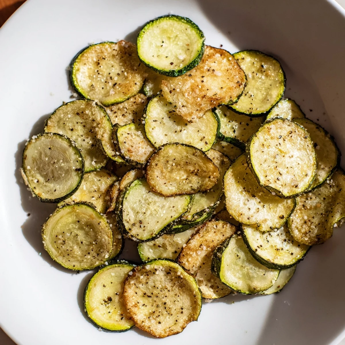 Golden, crunchy Crispy Zucchini Chips, perfectly seasoned and ready for a satisfying, healthy snack.