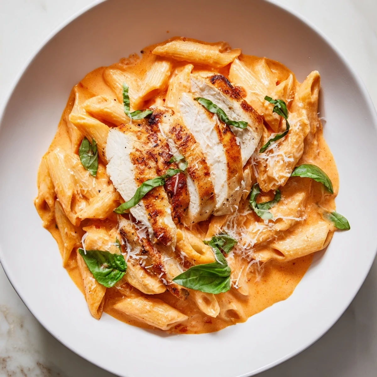 Enjoy the creamy, savory flavors of this delicious Creamy Tomato Basil Chicken Pasta recipe.
