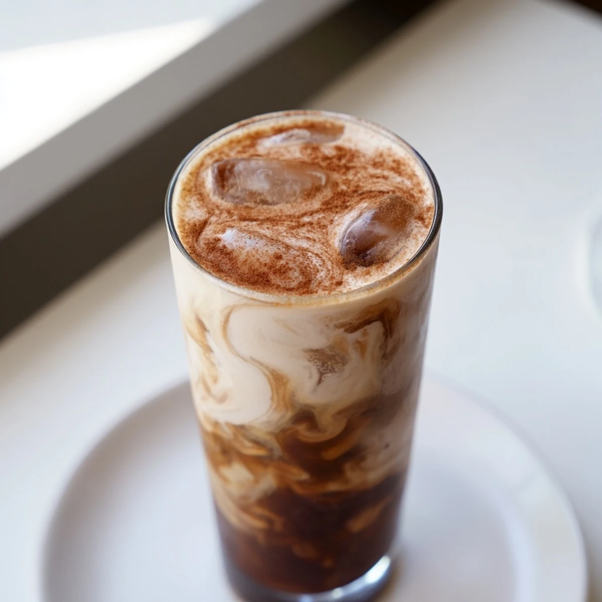 See the beautiful Proffee Power Blend; a blended, frothy iced coffee with a dusting of cocoa, great for after workouts.