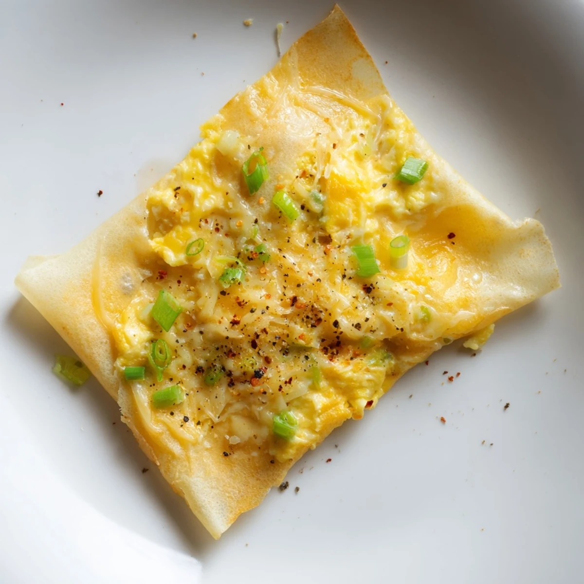 Golden Rice Paper Egg & Cheese Folds, crispy and savory, ready to enjoy with a side of hot sauce.