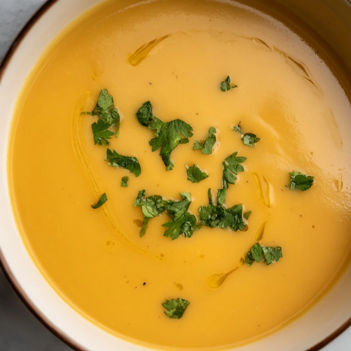 Golden roasted butternut squash and lentil soup simmering in a rustic pot, garnished with fresh cilantro and a lemon wedge.