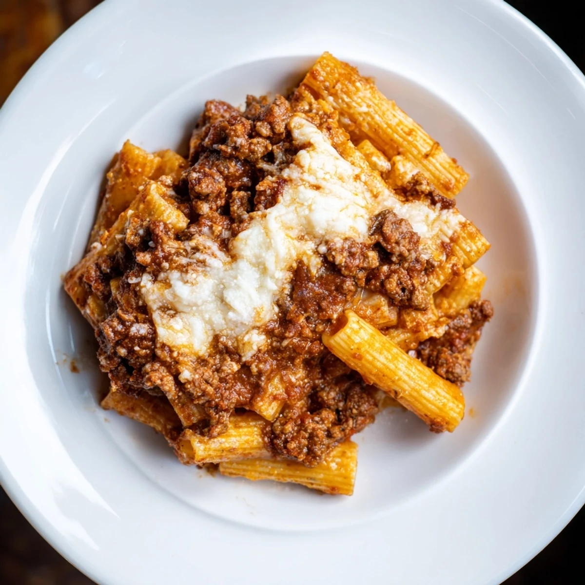 Delicious, layered Baked Ziti, ready to serve, with a tempting blend of cheeses and flavors.