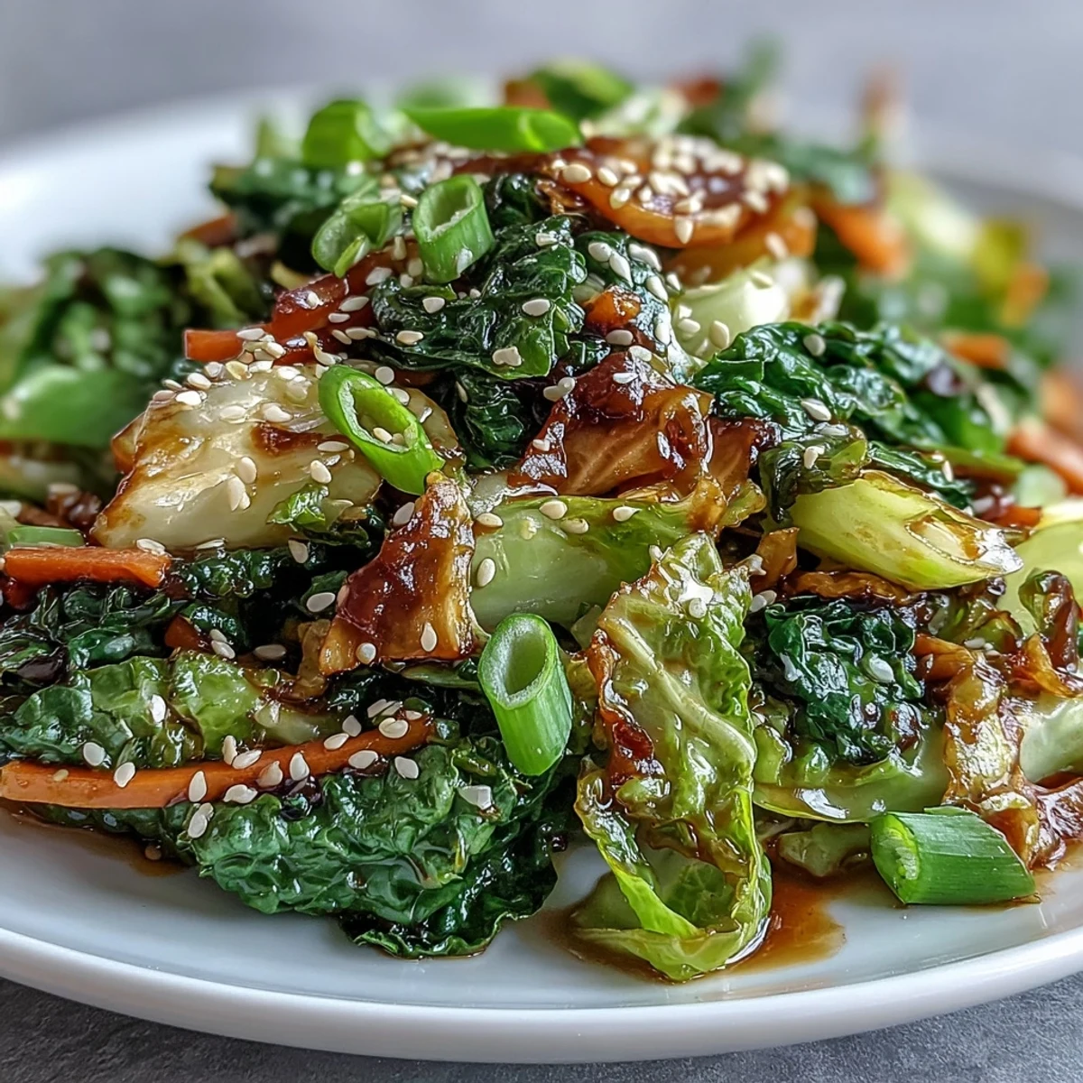 Tossing fresh cabbage and carrots in a savory, spicy sauce in a wok.