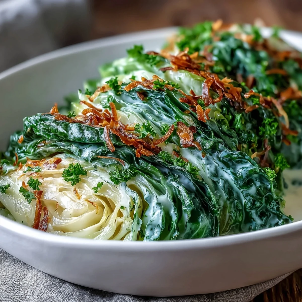 Fragrant coconut braised cabbage simmered with turmeric and ginger, garnished with fresh cilantro for a vibrant, creamy vegan side.