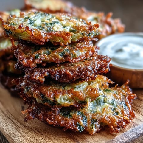 Golden-brown Cabbage Fritters With Dipping Sauce stacked on a plate, steam rising from the crispy edges and fresh herbs on top.