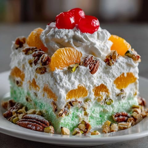 Chilled Pistachio Marshmallow Fluff Salad with fluffy whipped topping, presented ready to serve.