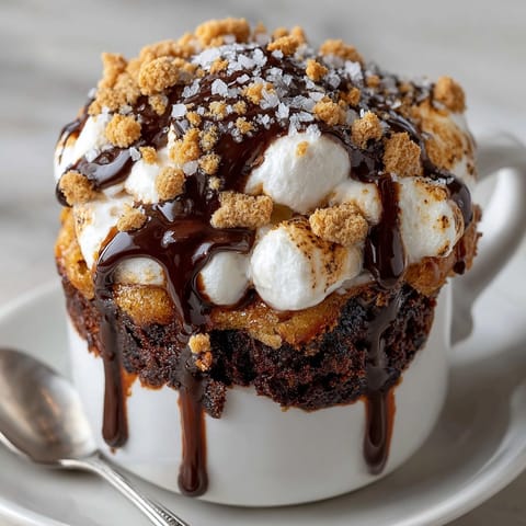 Dreamy layers of melted chocolate and toasted marshmallow in this S'mores Mug Cake.