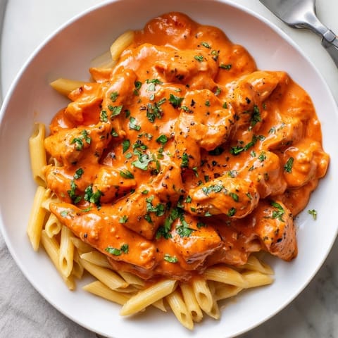 Hearty Slow Cooker Creamy Tomato Basil Chicken simmering in a rich tomato sauce.  
