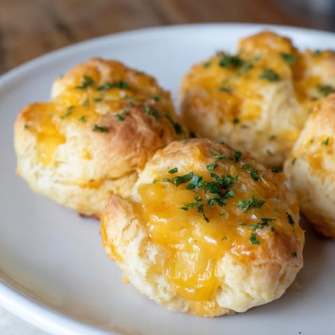 Fluffy pull-apart Mini Cheddar Bay Biscuits, generously brushed with garlic butter and parsley.