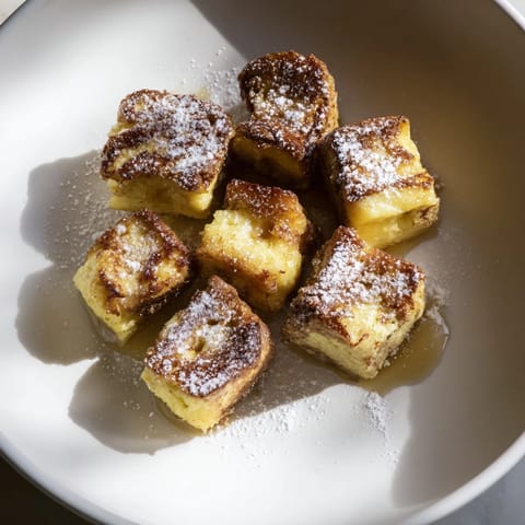 Golden, baked Mini French Toast Casserole Bites, arranged, oozing with custard, a perfect brunch treat.