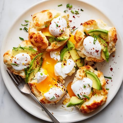 Vibrant Cloud Bread Breakfast Clouds with silky avocado and a runny yolk, garnished with fresh chives.