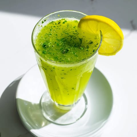 Two tall glasses of vibrant Celery Ginger Lemon Juice garnished with fresh mint and celery sticks, served over ice on a bright kitchen counter.