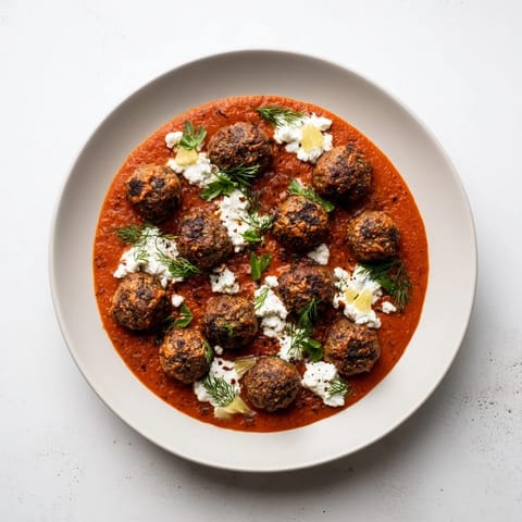 Instant Pot Greek-Style Meatballs with creamy lemon-feta, perfect for a flavorful weeknight meal.