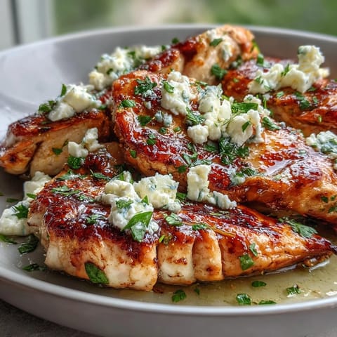 Bright and juicy Greek Chicken with Lemon and Feta served on a white plate with lemon wedges.