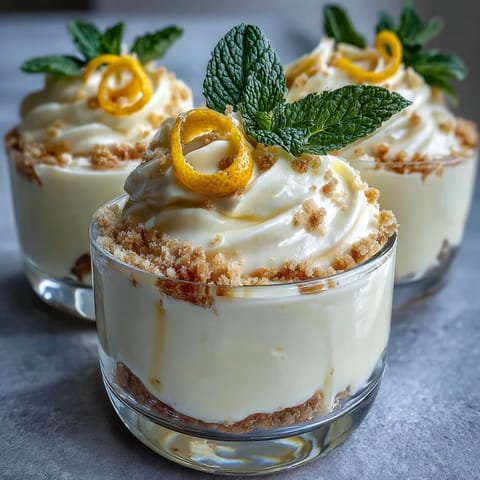 Creamy lemon mousse in individual cups served with crisp shortbread, perfect for a refreshing spring dessert.