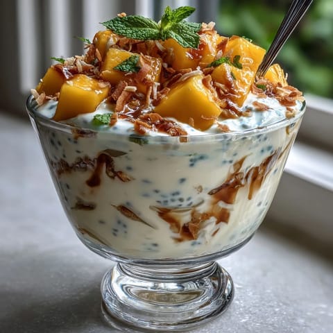 Bright Mango Chia Pudding layers of tropical fruit and creamy goodness.