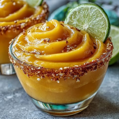 Refreshing no-alcohol Spicy Mango Margarita Slushie, perfectly blended and ice-cold.