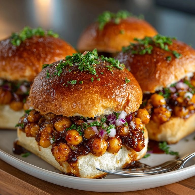 Close-up of saucy BBQ Chickpea Sloppy Joes recipe, ready to enjoy with coleslaw.