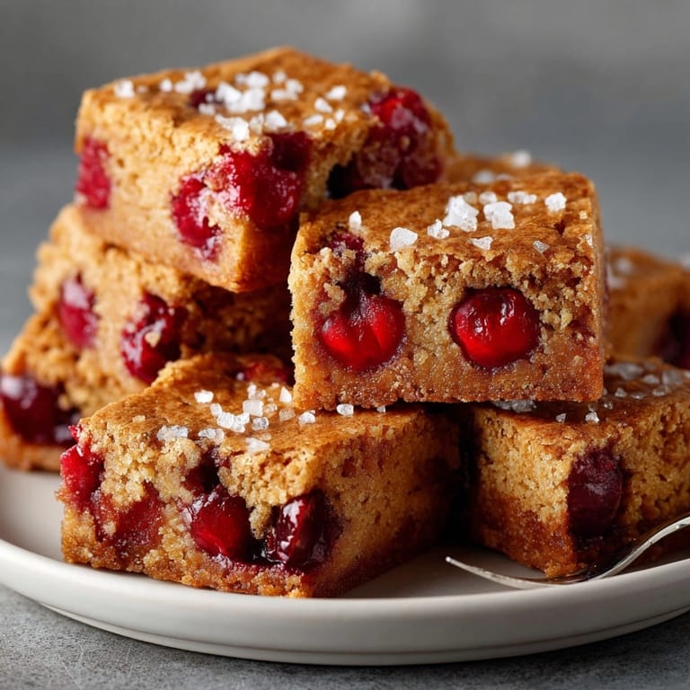 Homemade Salted Brown Butter Blondies with Cherries: rich, nutty, and a touch salty.