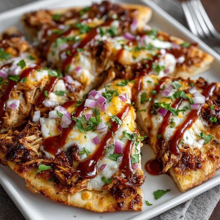 Homemade BBQ Chicken Flatbread Nachos with colorful toppings; an easy dinner your family will devour.