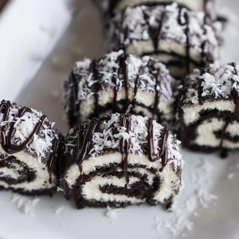 Easy no-bake Oreo Sushi Rolls recipe, sliced showing soft cream cheese filling.