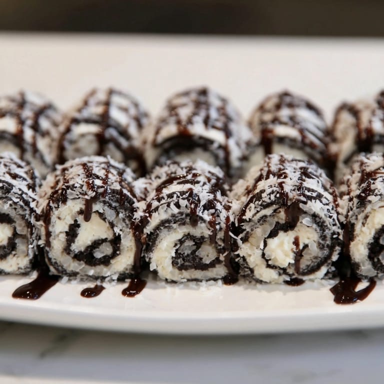 Whimsical Oreo Sushi Rolls: Kids love the layered chocolate and creamy dessert.
