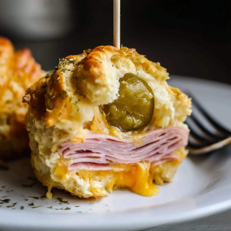 Delicious Cheesy Pickle Ham Biscuit Pops, perfect for parties, bursting with savory flavors.  
