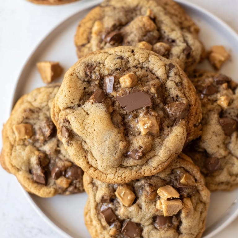 Freshly baked espresso toffee chocolate chip cookies, perfect with a hot cup of coffee.  
