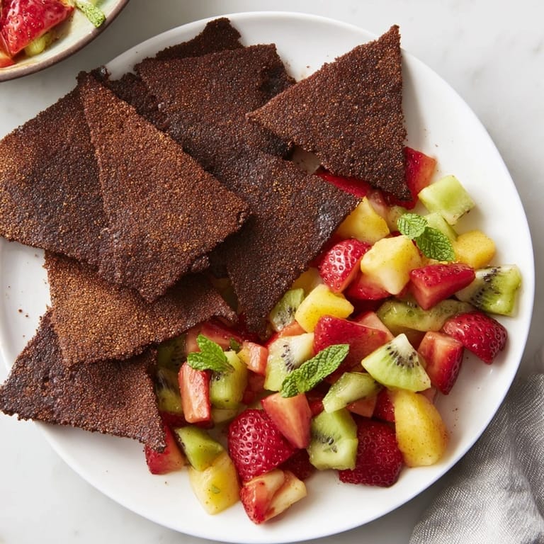 Delicious Dessert Chips & Salsa featuring crispy chocolate chips and bright fruit flavors.  