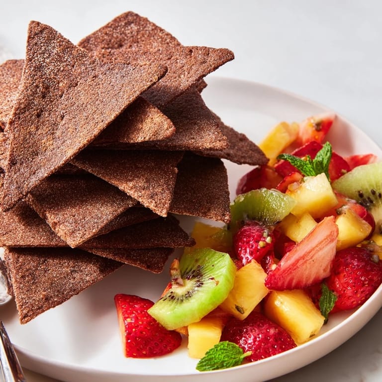 Mouthwatering Dessert Chips & Salsa served with a zesty, fruity salsa dip.