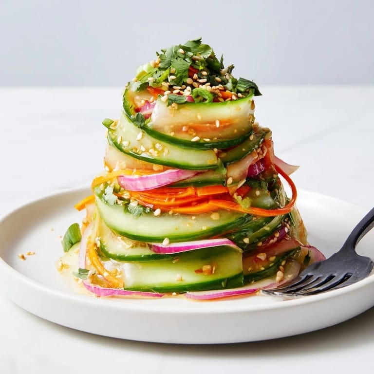 Savory cucumber salad remix featuring fresh ingredients, best served chilled as a side.