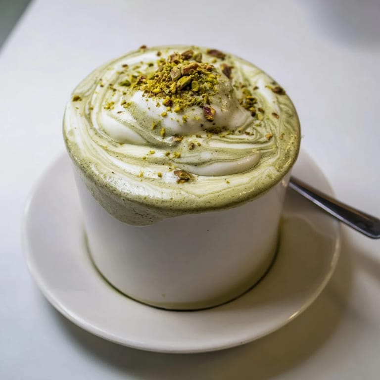Delicious pistachio milk latte with a hint of vanilla and nutty goodness.
